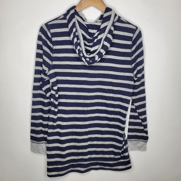 Talbots Womens Blue Striped Top Size M Hooded Kangaroo Pocket Athleisure Active - Picture 2 of 8